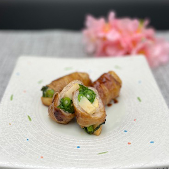 土からキッチン®健腸レシピ「三重なばな」②筍と一緒に肉巻き